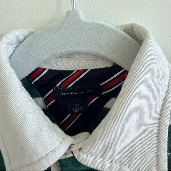 Tommy Hilfiger Green Striped Kids Polo Rugby Long Sleeve Shirt 100% Cotton 3T - Picture 5 of 9